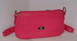 Texier France 20603 Ladies Luxury Leather Small Fuschia Pink Fixed Handle Clutch